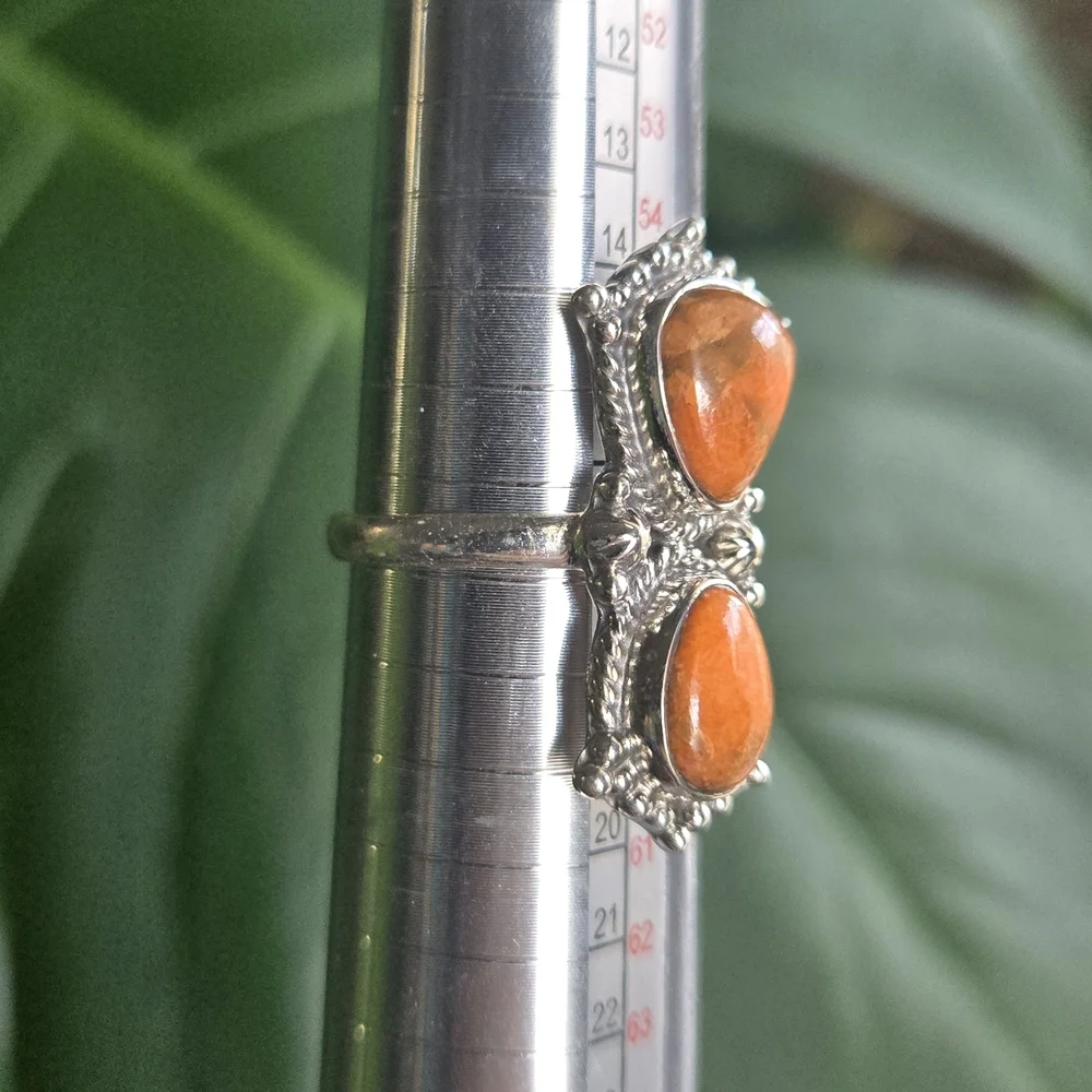 925 Silver and Orange Gemstone Ring - Picture 6 of 7